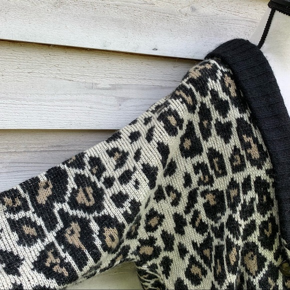 Vintage 80s Wool Mohair Blend Leopard Print Oversized Slouchy Cardigan Sweater - Picture 12 of 16
